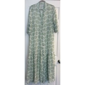 Temptation Positano 100% Linen Bubble Sleeve Maxi Dress Garden Green LG Flowy